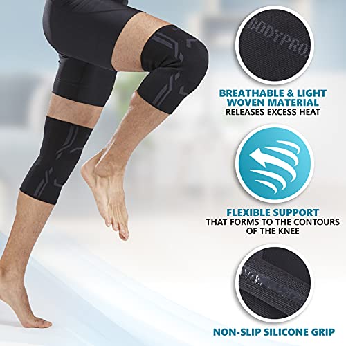 Bodyprox Knee Compression Sleeve for Men and Women (2 Pack), Knee Support Brace for Running and Work out (Small) - size: Small
