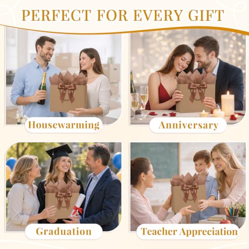 ANZNKU 2PCS Gift Bags 12.6" Medium Brown Gift Bags with Handles 4 Tissue Paper 2 Ribbons 2 Cards, Kraft Paper Gift Bag for Men Women Wedding Bridal Baby Shower Birthday Graduation Present Party Favors - color: Kraft Brown