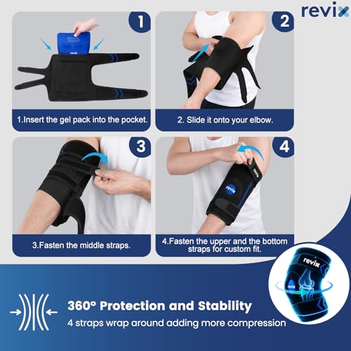 REVIX Cubital Tunnel Elbow Brace with Upgraded Soft Detachable Gel Pack, Tennis Elbow Ice Pack Wrap for Pitchers, Hot and Cold Therapy Support for Athletes, Golfer's Elbow, Post-workout Recovery