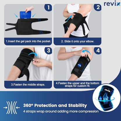 REVIX Cubital Tunnel Elbow Brace with Upgraded Soft Detachable Gel Pack, Tennis Elbow Ice Pack Wrap for Pitchers, Hot and Cold Therapy Support for Athletes, Golfer's Elbow, Post-workout Recovery