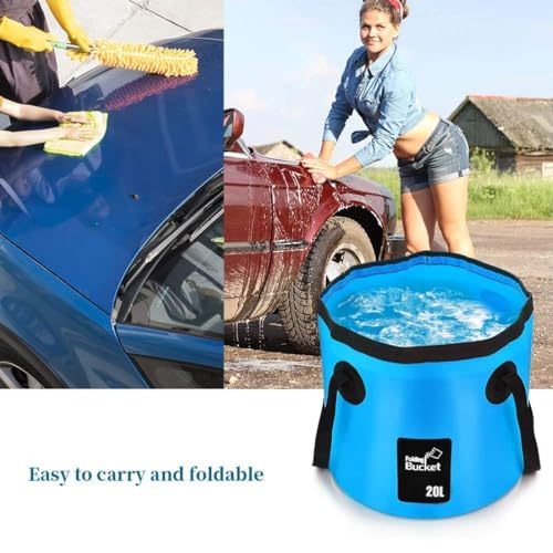 BANCHELLE 5 Gallon Collapsible Bucket with Handle for Indoor Outdoor | 20L Foldable Water Storage Container for Car Washing, Camping, Traveling, Fishing, Hiking, Beach, Gardening, Boating