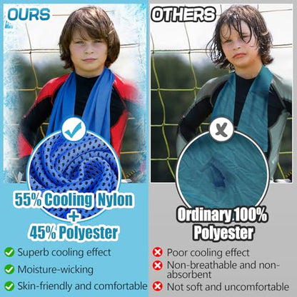 4 Pack Mini Cooling Towels (30"x9") - Kids Cooling Towel, Soft Breathable Cooling Neck Wraps with UPF 50 Sun Protection for Boys Girls Running Exercise Parent-child Activities School Outdoor Sports - color: Blue & Black & Grey & Royal Blue