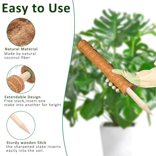 Moss Pole, 4Pack 21 Inch Plant Support Stakes for Indoor Plants, Monstera Plant Support Stakes, 69 Inch Tall Coir Plant Pole Sticks for Potted Plants, Pothos, Philodendron, Climbing Plants Accessories - size: 4pcs x 21 Inches