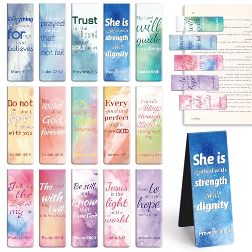 Magnetic Bookmarks, Tumwisk 15PCS Large Bible Quotes Christian Bookmarks for Women, Double Sided Book Markers, Book Marks for Reading Women Students Teachers Supplies - color: Colorful