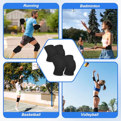 Volleyball Knee Pads and Elbow Brace Pads Set, Compression Breathable Arm and Knee Protection Sleeves with Soft Support Cushion for Men and Women Yoga Dance Football Basketball Running (Black)