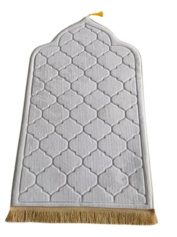 Muslim Prayer Mat, Mussallah, Zaawiya, Prayer Room, Janamaz Sajada, Carpet for Men and Women, Ramadan Gift, Eid Gift. 65x110cm (White) - color: White