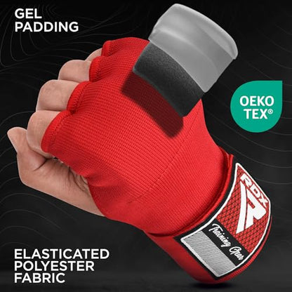 RDX Gel Boxing Hand Wraps Inner Gloves Men Women, Quick 100cm Long Wrist Straps, Elasticated Padded Fist Under Mitts Protection, Muay Thai MMA Kickboxing Martial Arts - color: Red, size: Medium
