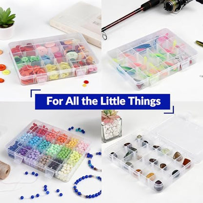 MREEYFILL 6-Pack 18-Grid Clear Plastic Organizer Box 8x6x1 | Small storage case, adjustable dividers for beads, jewelry, mini craft, nail art, fishing hooks, screws, tiny hardware
