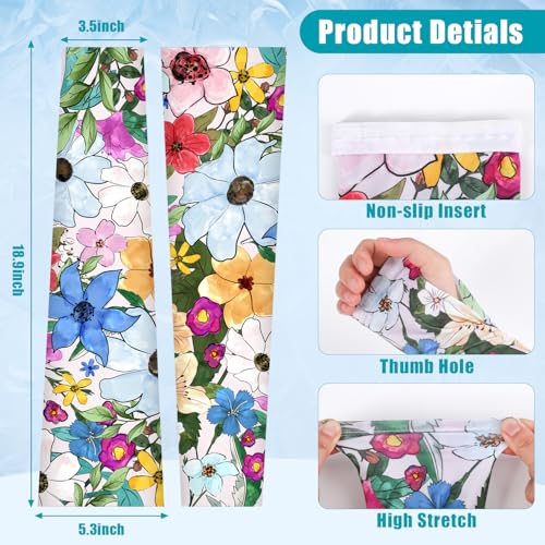 Bebila Gardening Sleeves for Women Farm UV Sun Protection Anti-Scratch Cooling Sleeves with Thumb Hole Arms Cover Outdoors - color: Multi Flowers