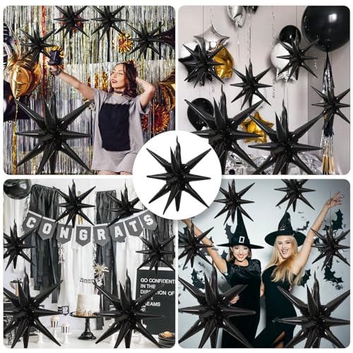 6 Pcs Black Star Foil Balloons One-Piece 14-Pointed Star Balloon 4D Starburst Cone Mylar Balloon 22inch Christmas Birthday Wedding Wedding Anniversary Party Supplies (22&27 Inches Black) - color: 22&27 Inches Black