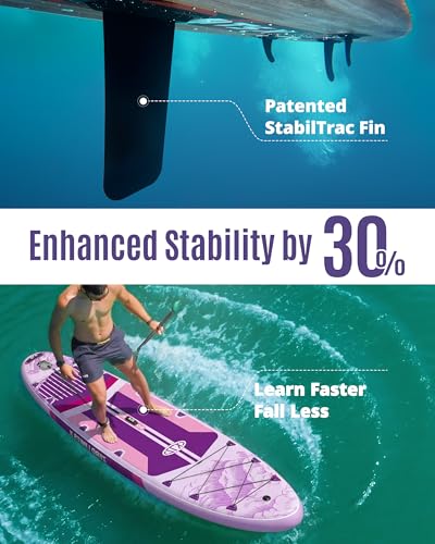 ZLX 11'6"x35" Ultra Wide Inflatable Stand Up Paddle Board | Stable Non-Slip Deck Pad, Unique Fin System, Premium SUP Accessories & Backpack - Upgraded Pump for Adults, All Skill Levels - color: Light Purple