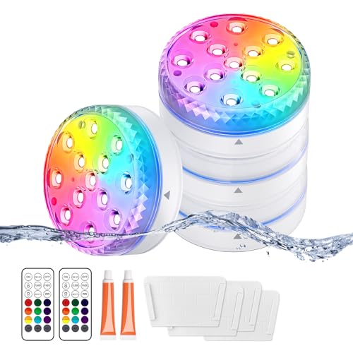 LOFTEK Submersible LED Lights with Remote, 13 LED Pool Lights for Inground Above Ground Pool, IP68 Waterproof 16 Color Changing Underwater Light for Ponds, Hot Tub, Bath, Battery Operated (4 Packs) - size: 4 Pack-Battery Operated II