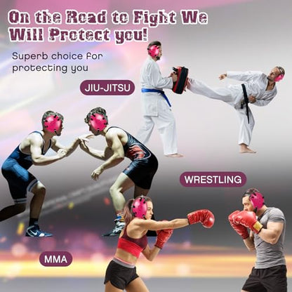 Halloscume Kids Wrestling Headgear with Adjustable Ear Guard Straps MMA Jiu Jitsu Grappling Protective Headgear for Youth Adults Men Women Comfortable Training & Tournament - color: Pink/Black