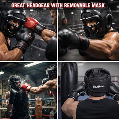 Boxing Headgear for MMA Training, Adjustable Padded Protective Helmet – Muay Thai, Kickboxing, Karate, Taekwondo & Martial Arts Sparring - size: L/XL With Grill