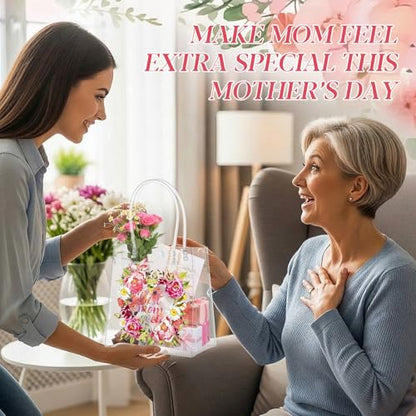 Aliceset 24 Pcs Mother's Day Floral Clear Gift Bags with Handles Best Mom Ever Tote Bags Reusable PVC Goodie Handbags Mother's Day Favor for Gift Wrapping, Party Decorations, 6.31"x 5.91"x 3.15" - style: Best Mom Ever