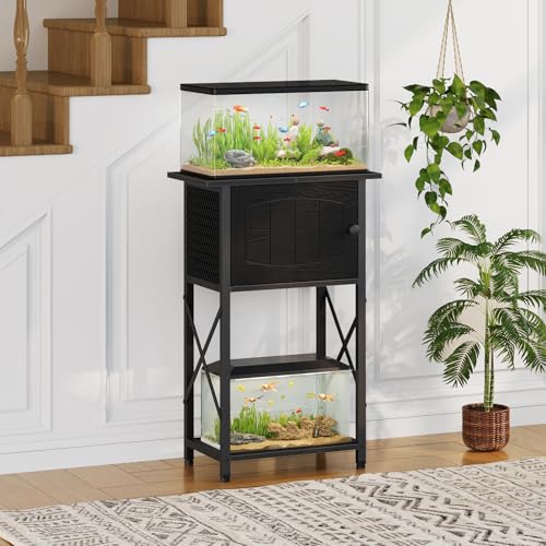 HOOBRO 10 Gallon Aquarium Stand, Fish Tank Stand with Cabinet Storage, Reptile Turtle Tank Stand with Metal Frame, 20.5" L x 11" W , 220 LBS Capacity, Black BB28FT01 - color: Black
