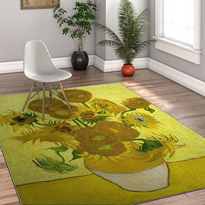 Impressionism Artwork Area Rugs for Bedroom Living Room Famous Painting Yellow Sunflower Carpet for Kids Girls Boys Home Decor Aesthetic 5'x7' - size: 5'x7'