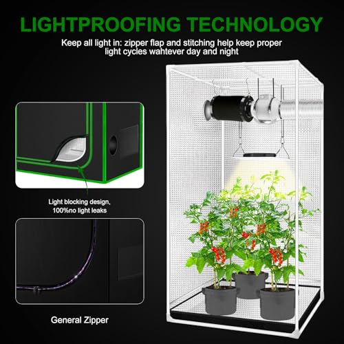 2x2 Grow Tent, 24"x24"x48'' High Reflective 600D Diamond Mylar Canvas with Observation Window and Floor Tray for Hydroponic Indoor Plant Growing - size: 24"x24"x48"
