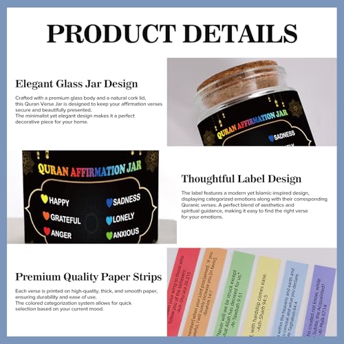 Quran Verses Jar,Islamic Gifts for Women Men Quran In English Translation,Islamic Decor,Muslim Gift,Ramadan Decorations for Home,Eid Gift,Quran Affirmation verses,Hope & Prayer Jar