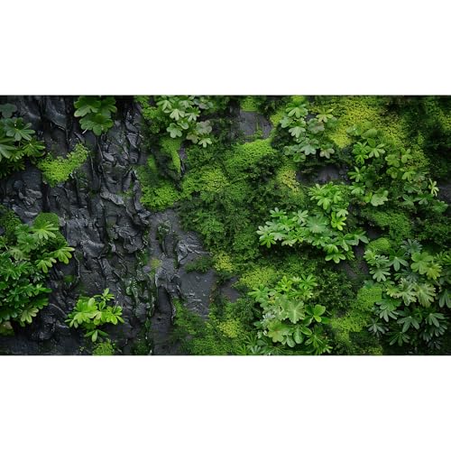 Rock Wall Texture Aquarium Background Green Moss on Black Rock Wall Fish Tank Background Nature Green Moss Fern Reptile Tank Background Rock Texture Reptile Habitat Terrarium Background 72x24in