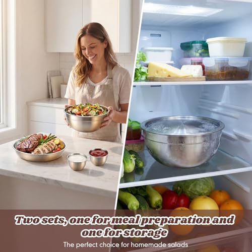 Didaey 10 Pcs 64oz Stainless Steel Salad Bowl Kit Includes Salad Containers with Lids Dressing Cups Removable Bento Tray Kitchen Serving Set for Meal Preparation Dishwasher Safe