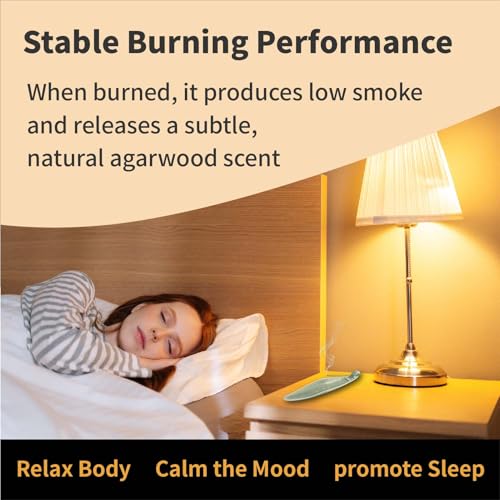 Natural Oud Agarwood Incense Stick Gift Set - Ceramic Incense Holder with Ash Catcher, Indoor Meditation Incense Burner Kit for Home Fragrance & Zen Relaxation