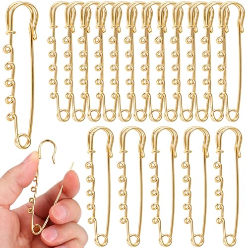 Pale Gold Safety Pins 50 PCS Brooch Pin Kilt Pin with 5 Loops-3 Inch Heavy Duty Blanket Safety Pins Kilt Pins with 5 Loops for DIY Jewellery Clothes Crafting-75mm - color: Pale Gold-3 Inch-50pcs-5 Loops