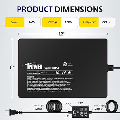iPower 8 by 12 Inch 16W Reptile Heating Pad with Adjustable Thermostat, Under Tank Warmer Terrarium Heat Mat for Turtles/Snakes/Lizards/Frogs, 2 Pack - size: 8" x 12", style: 2 Pack Heat Pad - New
