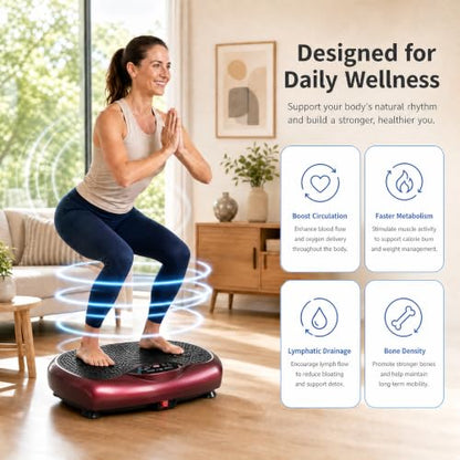 Natini Vibration Plate Exercise Machine - Power Vibrating Plate for Lymphatic Drainage,Whole Body Workout Machine for Women Weight Loss Home Fitness, - style: Red