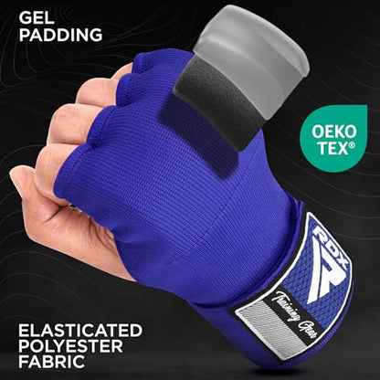 RDX Gel Boxing Hand Wraps Inner Gloves Men Women, Quick 100cm Long Wrist Straps, Elasticated Padded Fist Under Mitts Protection, Muay Thai MMA Kickboxing Martial Arts - color: Blue, size: Large