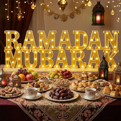 Aurelema Sukkot Large LED Letter Sign LED Lights Battery Powered Table Decoration for Party Gift Tabletop Decoration(Glossy Ramadan) - size: 8.27 inches, style: Glossy Ramadan