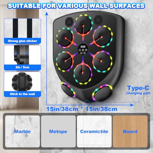 YORWHIN Smart Music Boxing Machine for Adults and Kids, Bluetooth Boxing Equipment with Boxing Gloves, Wall Mounted Electronic Punching Machine for Home Gym Workout Indoor - style: Large Shield
