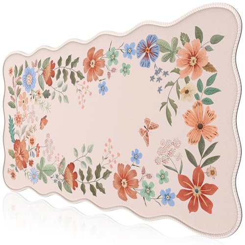 HAOCOO Cute Desk Pad for Desktop Setup, Large Keyboard Mat(Light Pink) | 35.4" x 15.7" Desk Mat, Waterproof Edge Stitching Desk Cover, Protective Surface for Home Office Workspace - color: Light Pink Wave