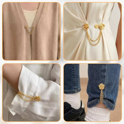 Magnetic Clothing Clips - 6 PCS Multi-Function Magnetic Hijab & Shirt Clips with Chain, Shirt Ties Clip Magnets Pinless Buttons for Women Clothes Sleeves Pants Hijabs Hats Scarfs