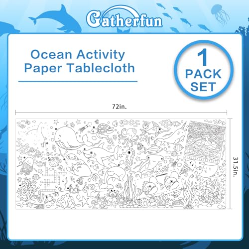 Gatherfun Under The Sea Party 자이언트 컬러링 포스터 - 80.9 x 182.9cm(31.5 x 72인치) - 다용도 교실 벽 장식 및 생일 활동 - 학교 파티 및 특별 행사를 위한 바다 동물 포스터 또는 테이블 커버 - style: Under The Sea