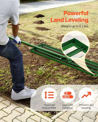 VEVOR Lawn Leveling Rake, 48"x10" Level Lawn Tool, Heavy-Duty Lawn Leveler with 78" Steel Extended Handle, Yard Leveling Rake Suit for Garden, Golf Lawn, Farm - size: 48x10in