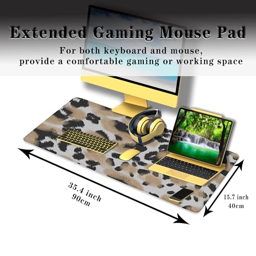 Gaming Mats XXL Keyboard and Mouse Pad - Extra Large Desk Mat for Men With Non-Slip Rubber Base 35.4 X 15.7 for Game Office, Animal Leopard Print - color: Animal Leopard Print
