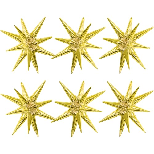 Star Balloons, 6 PCS Gold Star Balloons 22 Inch Explosion Foil Mylar Balloon Starburst Balloon Cone Balloon for Bachelorette New Year Birthday Wedding Baby Shower Anniversary Graduation Party Decor - color: Gold