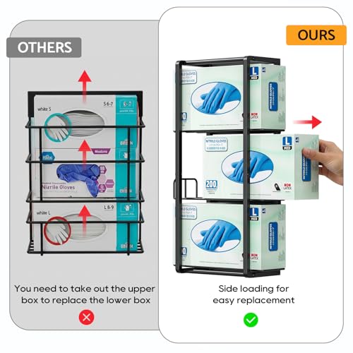 THYGIFTREE Magnetic Glove Holder for 3 Boxes, Wall Mount Glove Box Holder, Metal Disposable Glove Dispenser for Toolbox, Garage, Workshop, Kitchen, Fridge - size: 3-Box Vertical