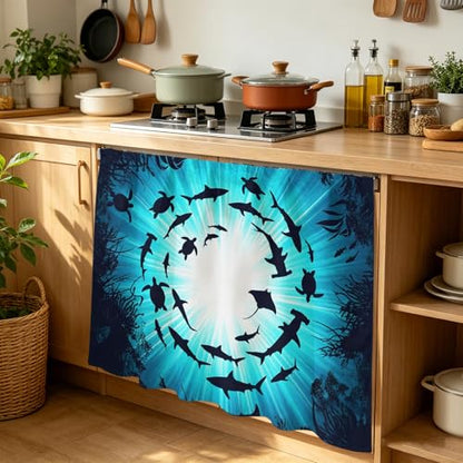 BEMIGO Blue Coastal Cabinet Curtain 35" Wx35 L, Dustproof Under Sink Skirt with Self Adhesive Tape, Nautical Fish Turtle Coral Cabinet Curtain Cover for Kitchen Sink, Bathroom Vanity, Laundry Room - size: 35"W x 35"L (Pack of 1)