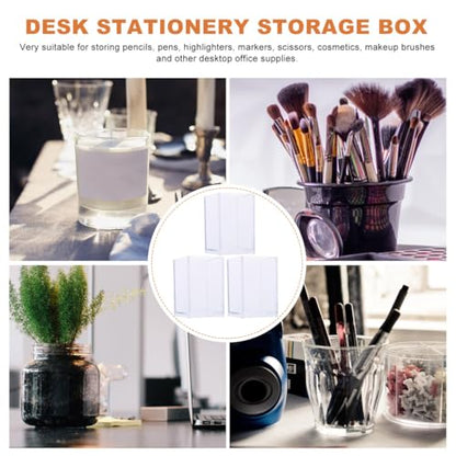 PRETYZOOM 3 Pack Acrylic Pen Holder Vase - Multi-Functional Clear Storage for Desk Makeup Brushes and Centerpieces - 10X6.5Cm Decorative Candle Holder
