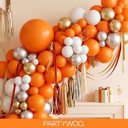 PartyWoo 오렌지 풍선 128피스 다양한 사이즈 45.7cm(18인치), 30.5cm(12인치), 25.4cm(10인치), 12.7cm(5인치) 매트 가을 풍선 아치 키트 화환 추수감사절 할로윈 리틀 큐티 베이비 샤워 생일 파티 장식 오렌지-Y9 - color: 오렌지-y9