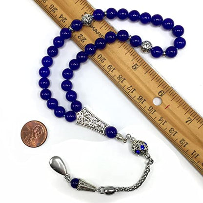 Design -Worry Beads Prayer Beads (8 mm-33 Beads) Tesbih-Tasbih-Tasbeeh Misbaha Subha Sebha Rosary (Navy Blue Agate Stone & Crystal Rhinestone Beads Design) - color: Navy Blue Agate Stone & European Crystal Rhinestone Beads Design