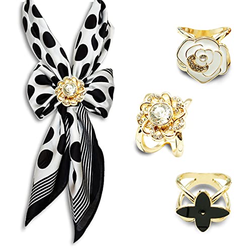 3pcs Fashion Scarf Ring Clip 3 Rings Silk Scarves Clip For Women Shawl Clip Buckle Gold Smooth Scarf Brooches Buckle - color: Scarf clip C-3PCS