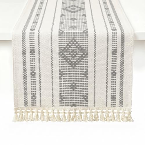 Table Runner, 13.8 x 72 Inch, Polyester, Thick Jacquard Woven - color: Polyester-light Gray