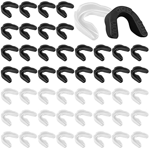 Frienda 50 Pcs Football Mouth Guards Bulk Youth Football Mouthpiece Sports Athletic Mouthguard Teeth Guard for Hockey Karate Basketball Boxing Lacrosse Rugby - color: White, Black