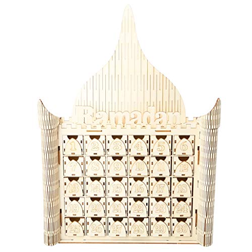 Wooden Ramadan Advent Calendar, DIY Ramadan Muslim Islamic Countdown Calendar Eid Mubarak Calendar, Lights up Eid Mubarak Advent Calendar for Home Office Table Eid Party Decor - color: Type 4