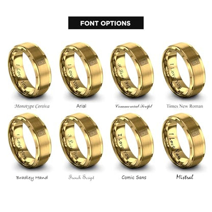 Gift for Muslim Devotee - Prayer Rug Pattern Ring - Black Yellow Rose Gold - Band - Anniversary Wedding - Personalized Custom Engraving - Flat Dome Bevel - 8mm - Men Women - Tungsten Carbide - color: 10 - Yellow Gold Tungsten