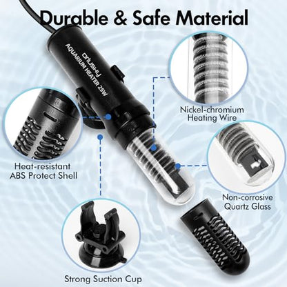 Orlushy 25W Small Submersible Aquarium Heater, Constant Temperature Betta Fish Tank Heater of 78℉for 1-6 Gallons Freshwater & Saltwater Tanks - size: 25W