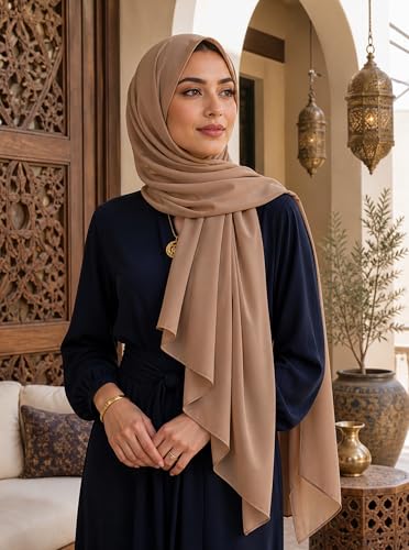 Women’s Chiffon Hijab Scarf - Heavyweight Solid Color Shawl & Wrap, Soft Breathable Headwrap for All Seasons - color: Mcgjxfs2604-camel